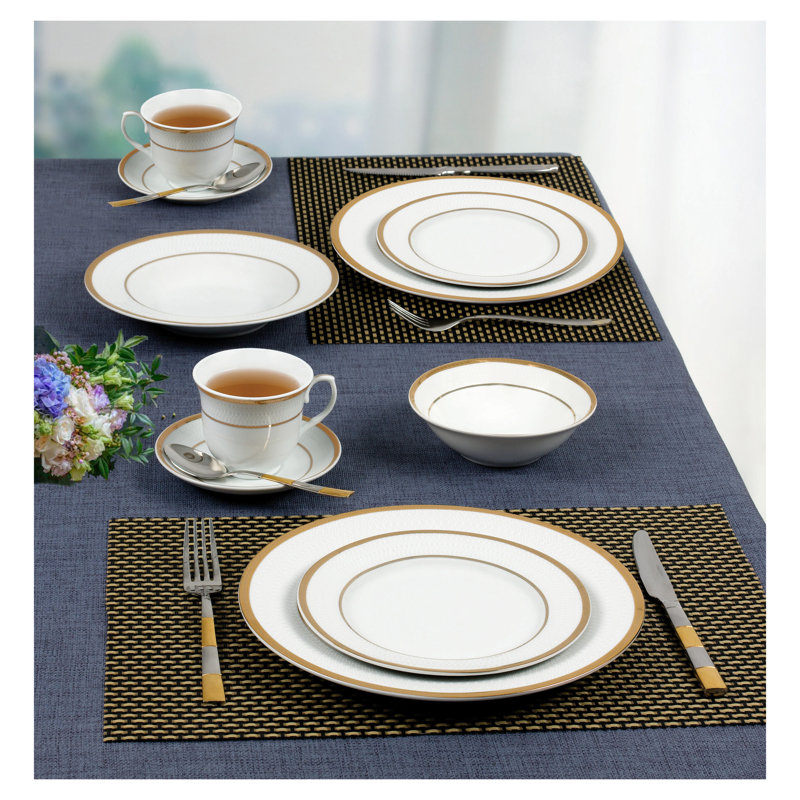 Porcelain China Dinnerware Set 57 Piece - Service for 8, Gold