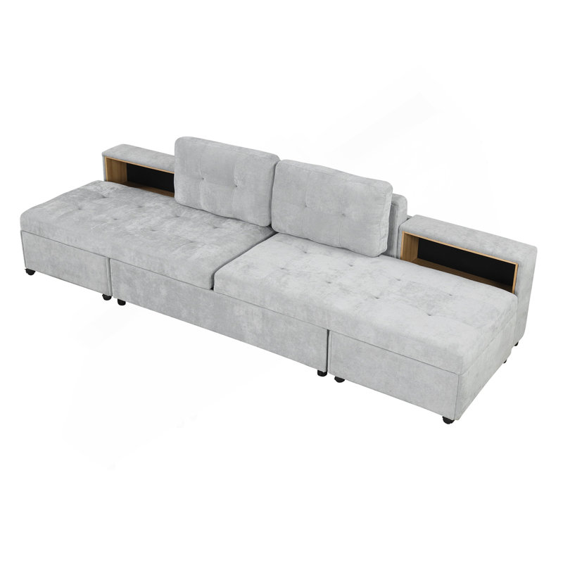 Versatile Modular Sofa Bed With Storage Racks For All Needs, Grey Chenille