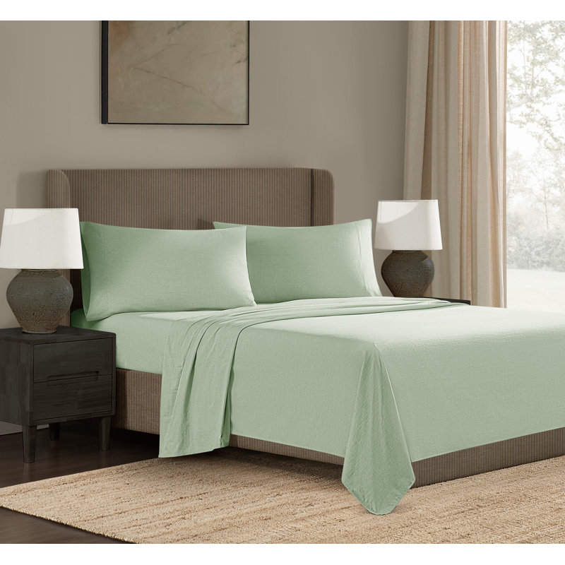 Ensemble de draps Frye, Ensemble de draps pour grand lit avec 2 taies d'or, Vert