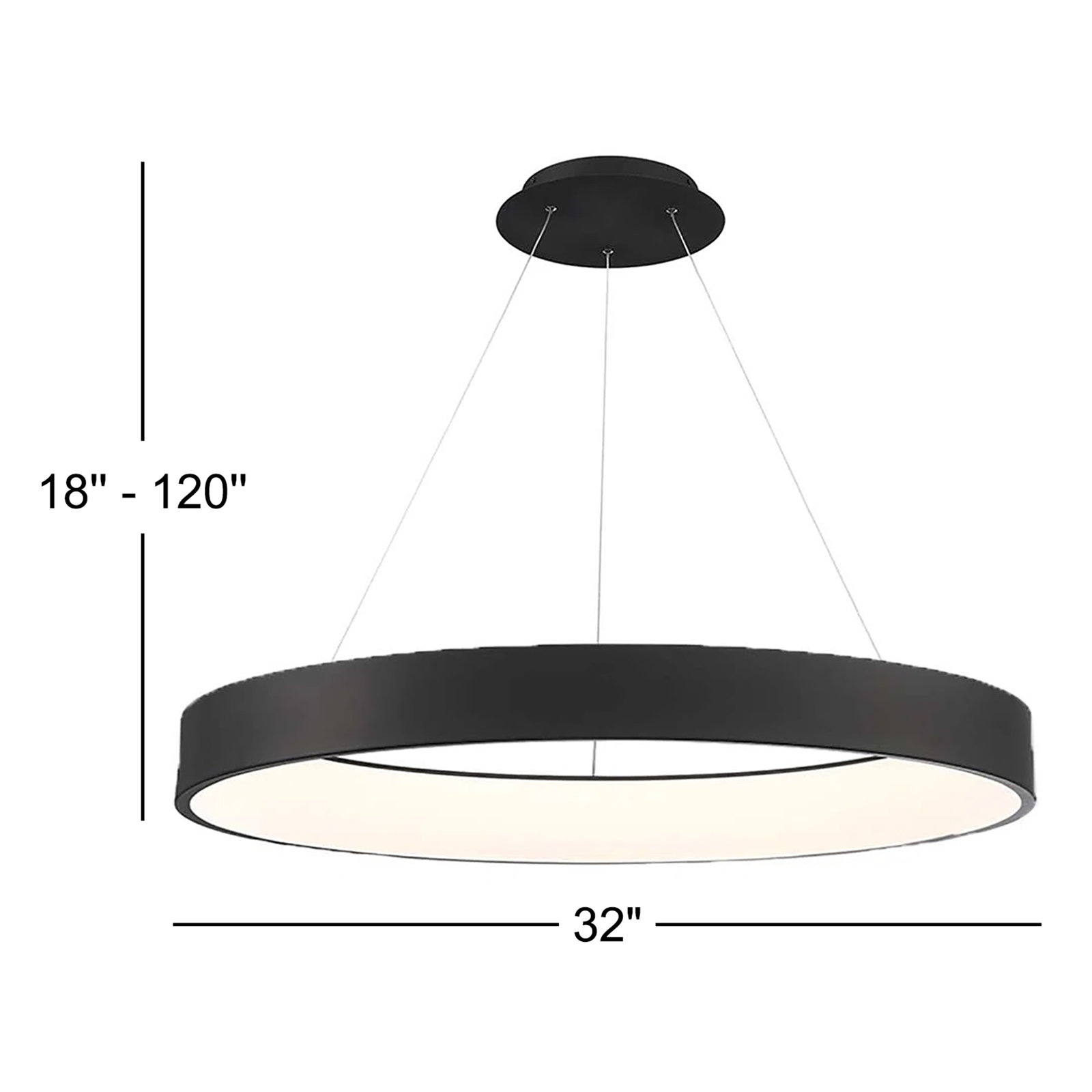 Romain Single Light Acrylic Dimmable LED Pendant, Black, 4" H x 32" W x 32" D