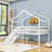 Twin Low Loft House Bed With Slide, Ladder  And Guardrails-1925240825