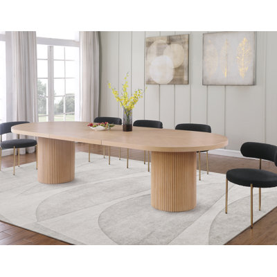 Orlina Extendable Oak Oval Solid Wood Top Dining Table