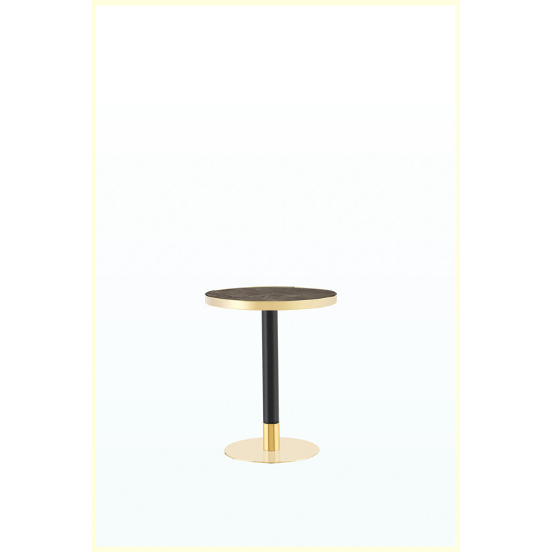 Table basse ronde de luxe moderne 23,6 po, plateau en panneau de fibres à densité moyenne à texture marbrée avec finition peinture UV, bordure en acier inoxydable, pieds en métal, table d'appoint de salon