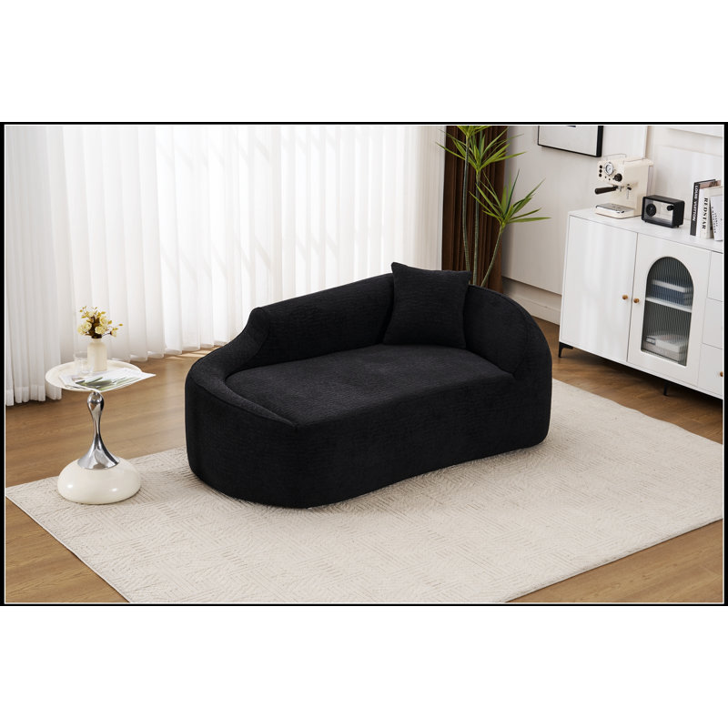 Causeuse moderne en chenille avec siège profond, méridienne courbée pour le salon et la chambre à coucher, comprend 1 oreiller