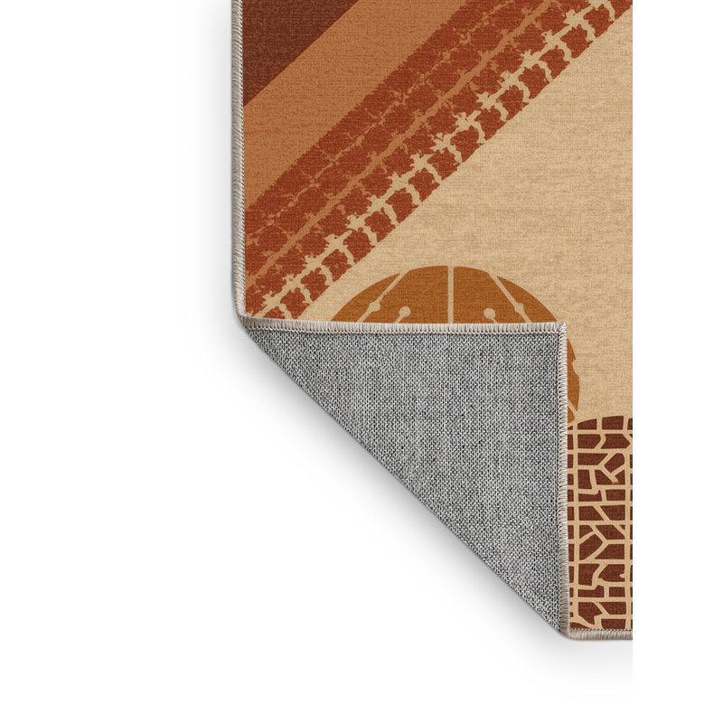 Machine Washable Pascasio Prickly Pear Global Inspired Geometric Rug in Brown – Binding, 4' Square