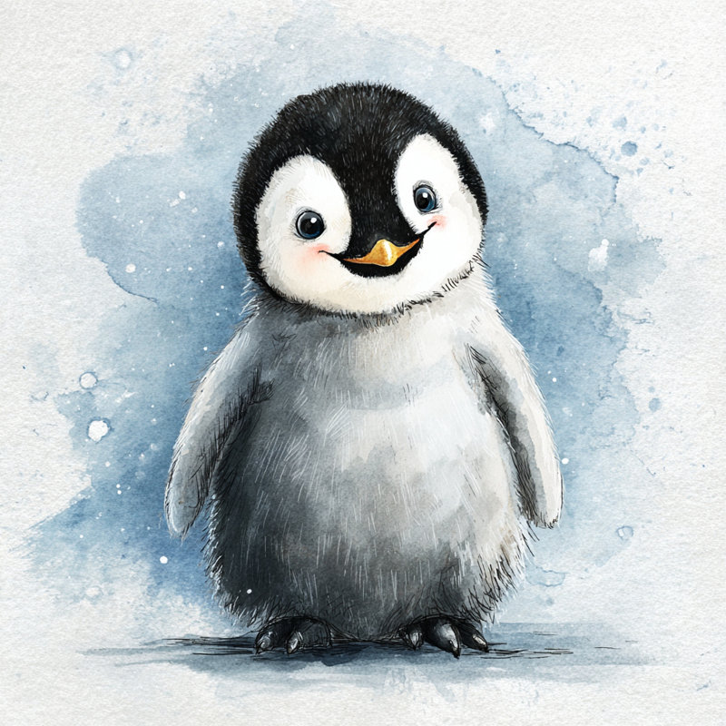 Smiling Penguin Chick - Wrapped Canvas Wall Art