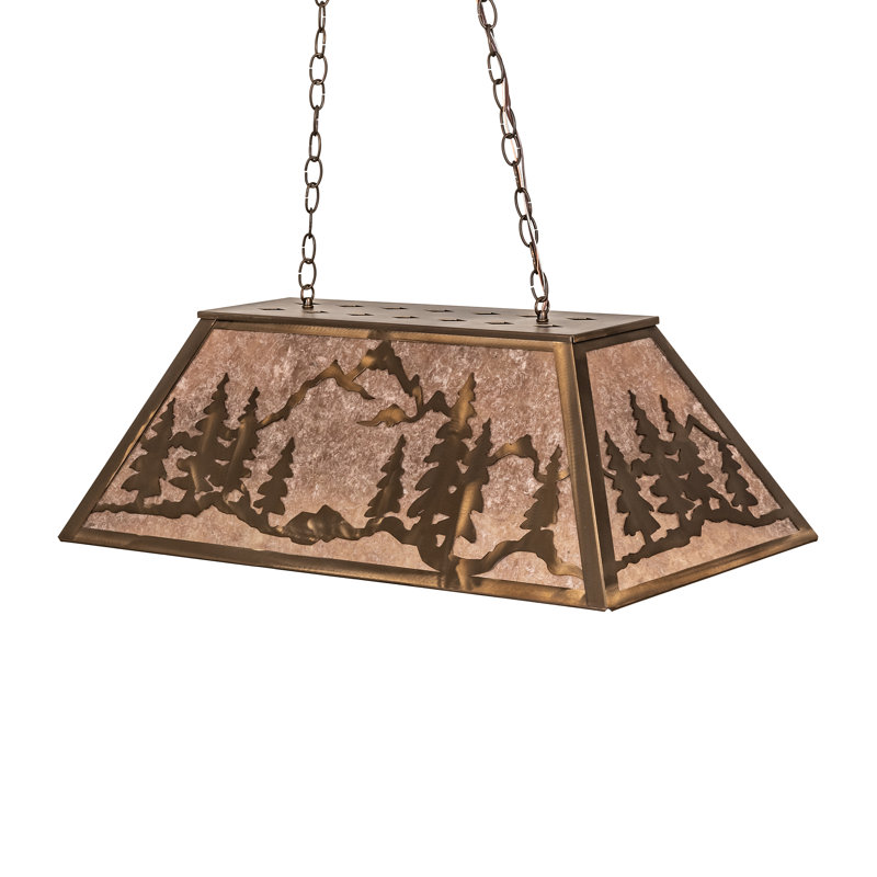 Luminaire suspendu linéaire pour table de billard 6 lumières Old Forge, Mica de couleur ambrée
