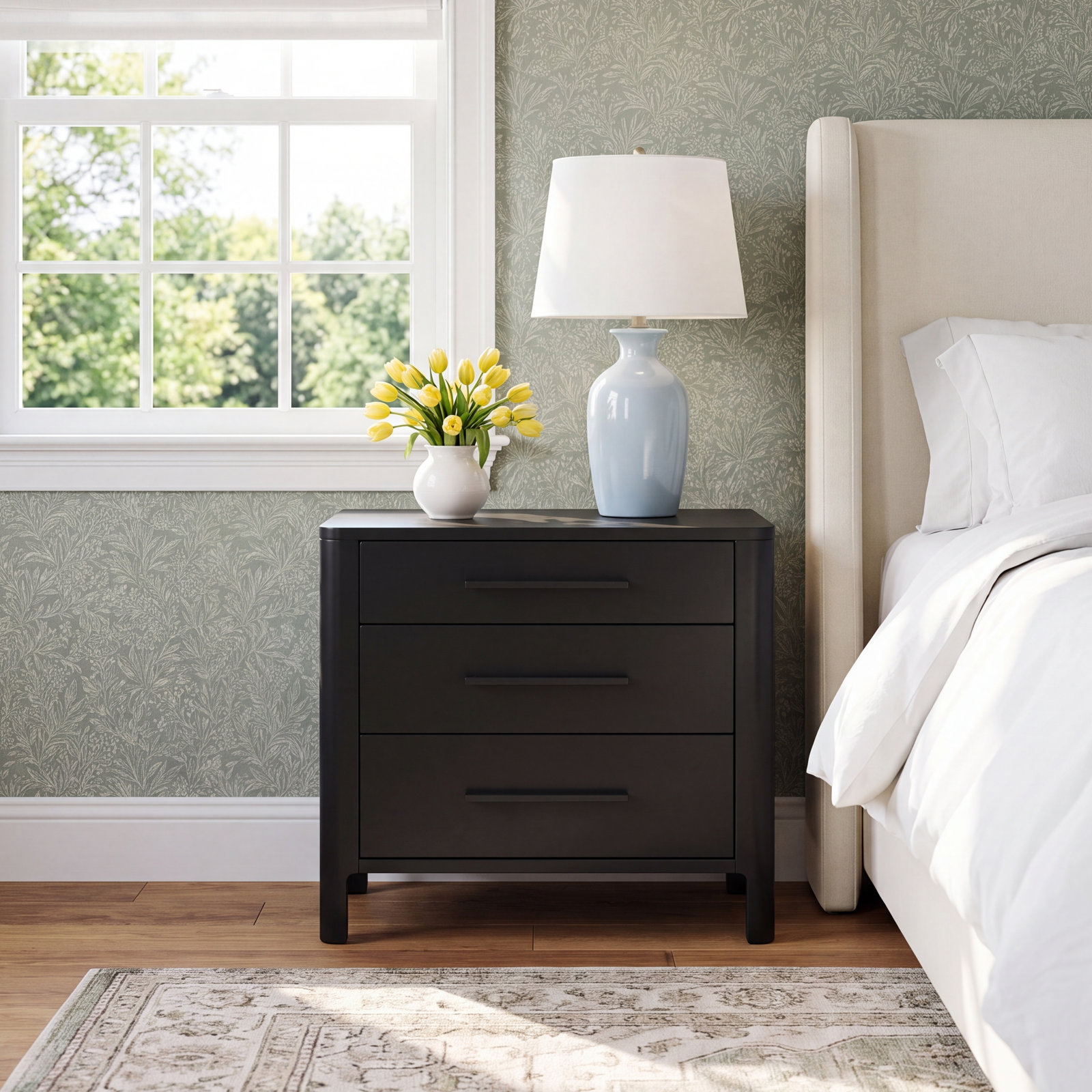 Monty Mahogany Nightstand, Black