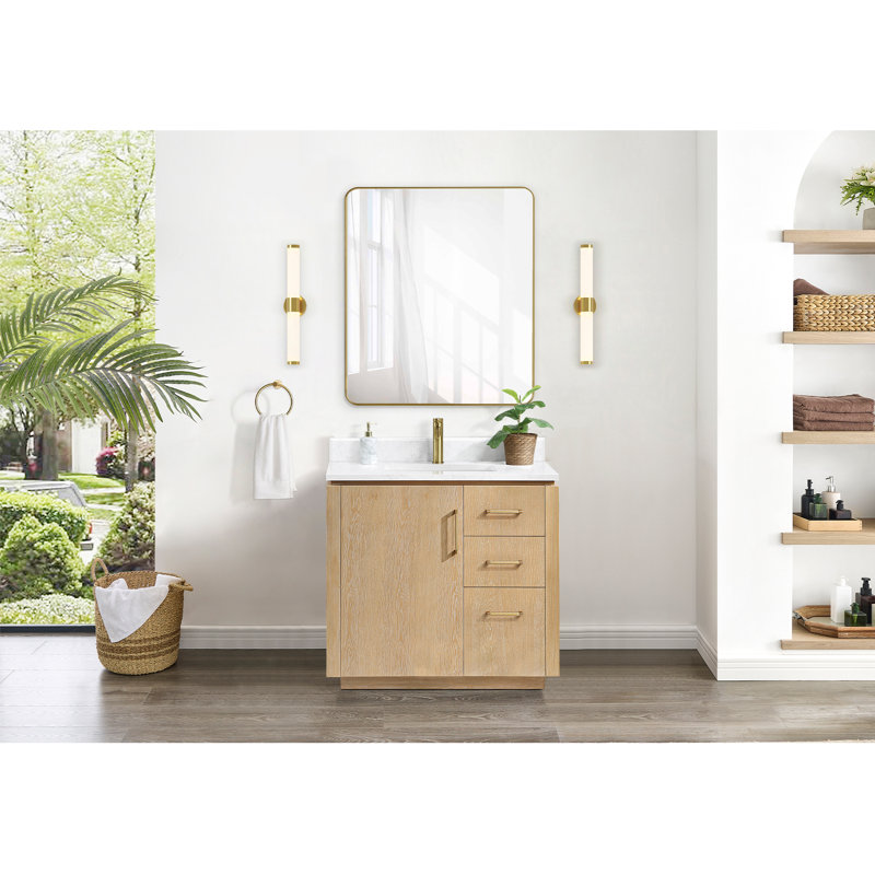 Meuble-lavabo simple 36 po Cloverfield, Or, Gris cendré délavé
