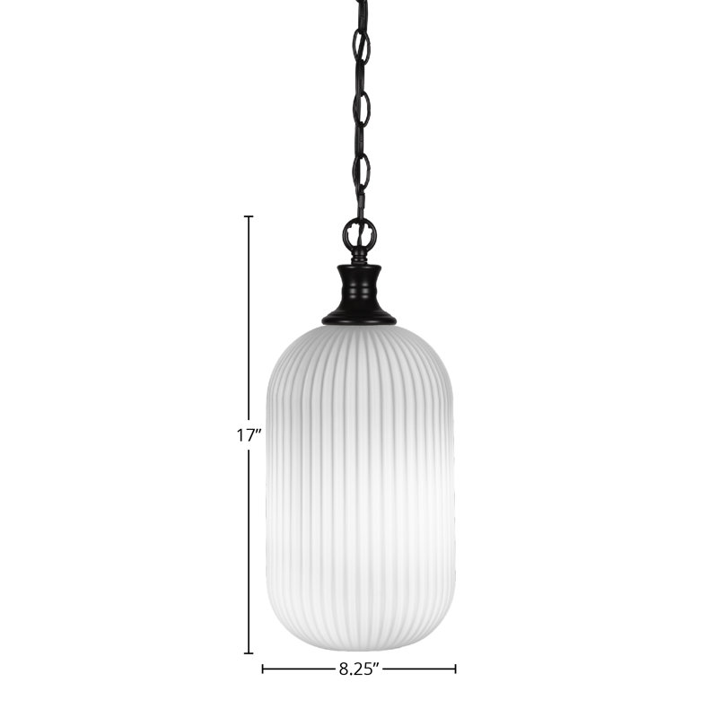 Carina Chain Hung Pendant With 8.25" Glass, Matte Black, Frosted