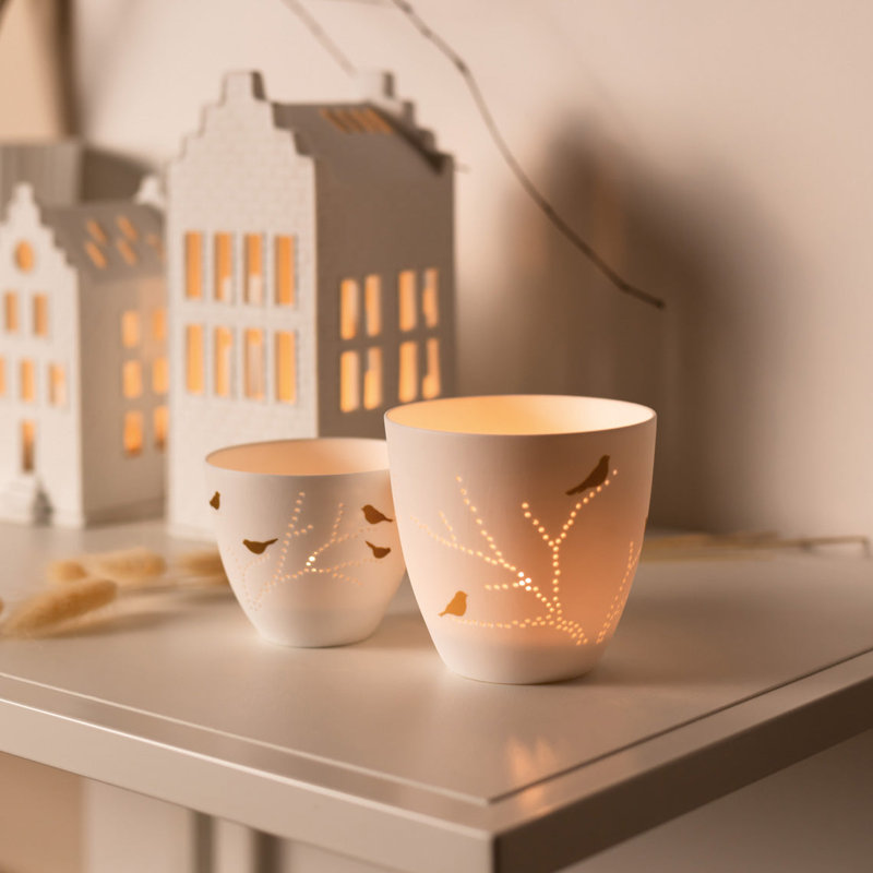 Poetry Tealight Holder with Bird Design - Small