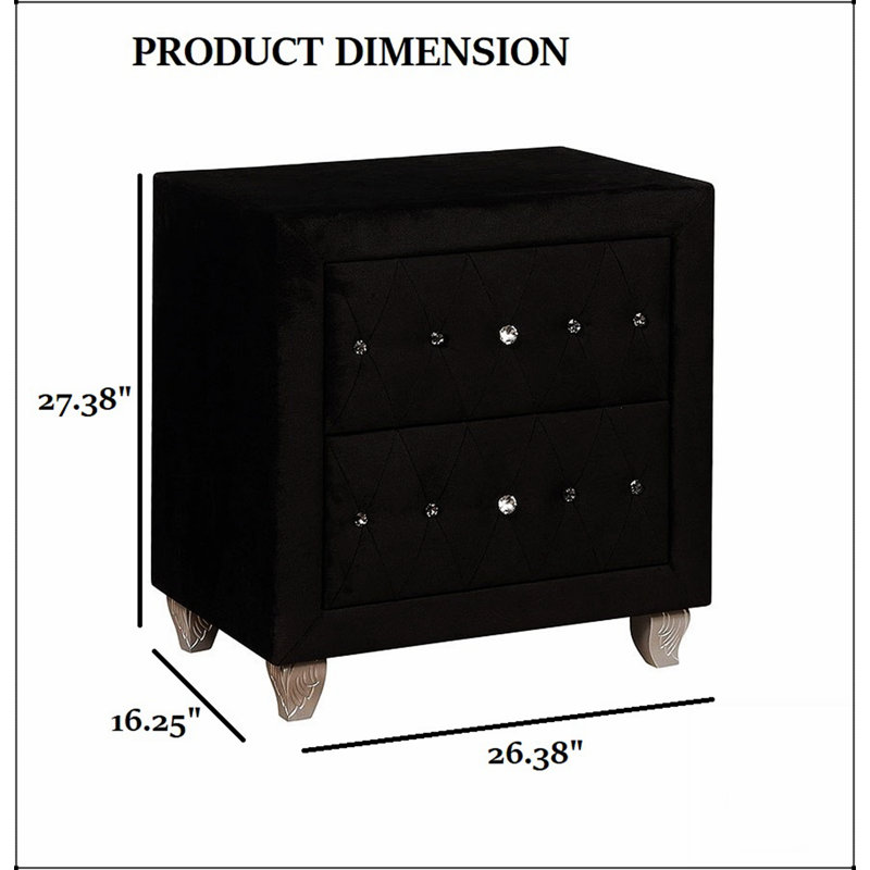 Table de chevet Glam avec capitonnage à boutons, boutons en acrylique et rangement spacieux pour les chambres élégantes