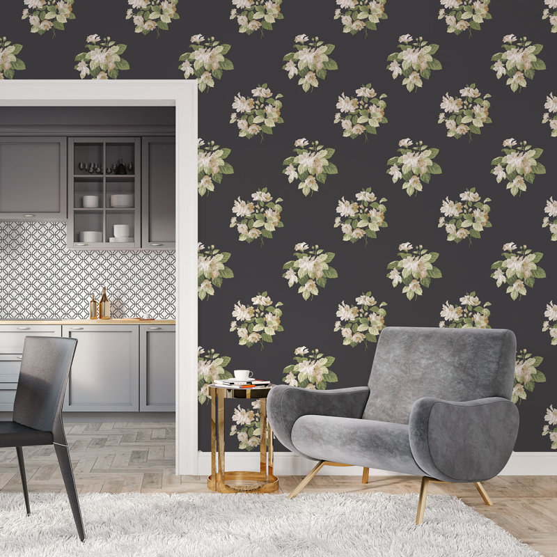 Batres 10m x 53cm Matte Wallpaper Roll, Black/Cream
