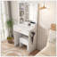 Table de coiffeuse compacte avec miroir, lumières DEL réglables, prise de courant, support pour sèche-cheveux et tabouret pour les petites chambres-129911234