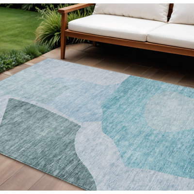Tapis intérieur / extérieur bleu sarcelle / vert articulé abstrait et abstrait 9 pi x 12 pi HomeRoots