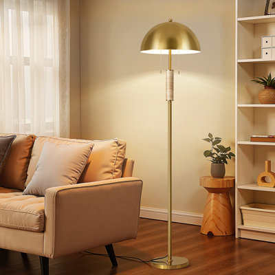 65" 2-Light Modern Standard Floor Lamp With Metal Dome Shade and Double On/Off Pull Chain