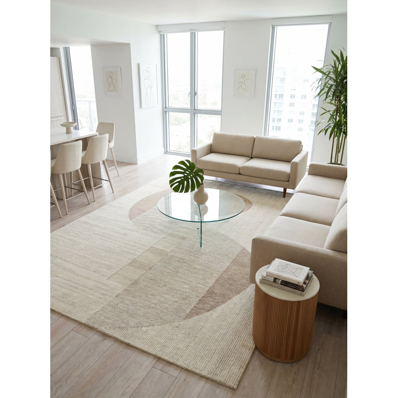 Mikura Hand Tufted New Zealand Wool Taupe/Light Brown/Ivory Area Rug, 14'X18'