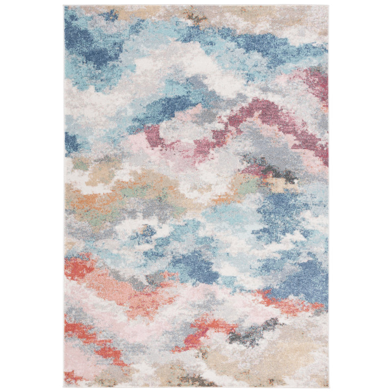 Tapis ivoire / bleu / rouge Isidoro, Rectangle 8 pi x 10 pi