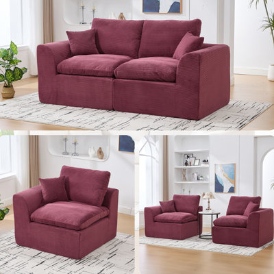 Canapé modulaire à 2 places modulaire confortable avec housse de coussin amovible en velours côtelé moderne en mousse haute densité et accoudoir incurvé sans assemblage pour la chambre à coucher dans les maisons contemporaines requises