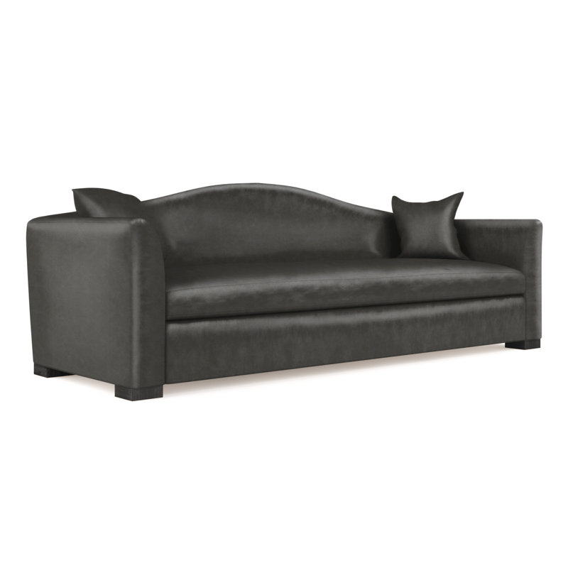 Horatio Camelback Taper Curved-Arm Sofa, Plush Velvet Alabaster, 33" H x 84" W x 40" D, Ebony