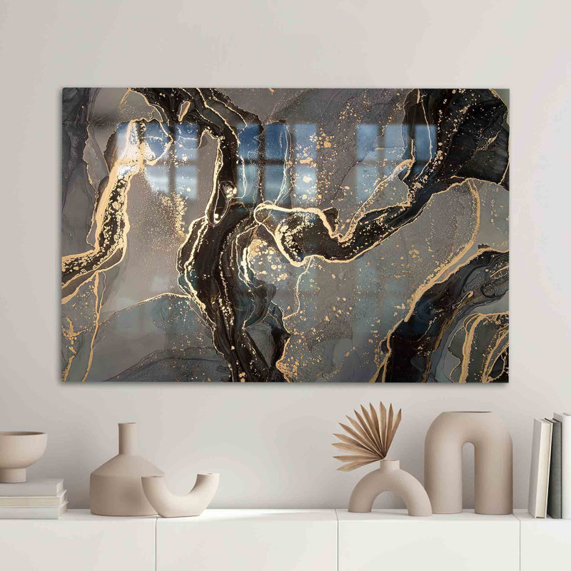 Art mural moderne en marbre gris scintillant avec impression en verre, idéal pour rehausser tout décor avec son style et son charme uniques | Rectangle