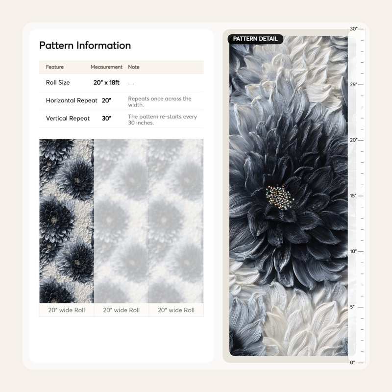 Papier peint floral gris, décoration murale moderne amovible