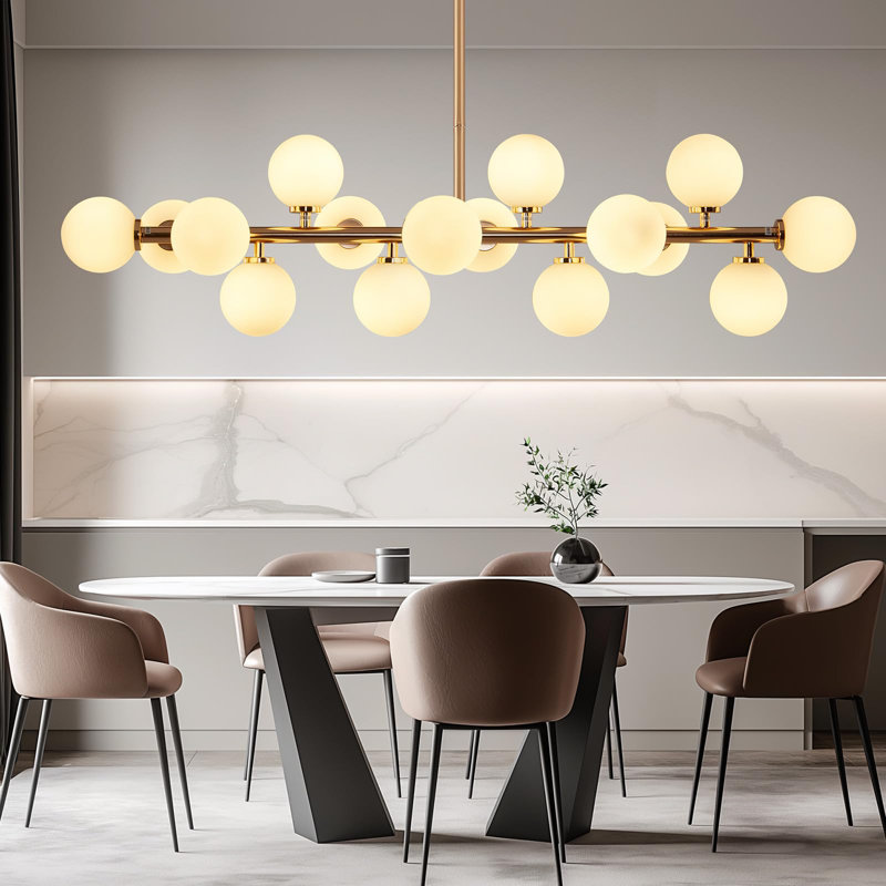 Linear Lights Chandelier, Modern Sputnik Ceiling Fixture with Adjustable Height & Dimmable Glass Shades for Dining Room, Office, Mid-Century Design