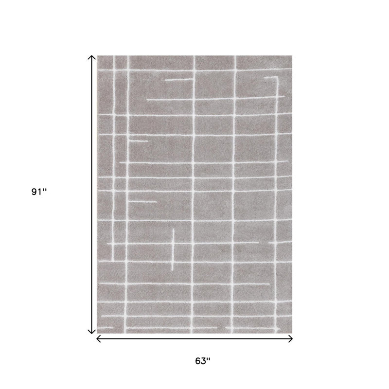 Tapis rayé gris et blanc 5 pi x 8 pi