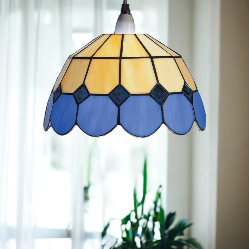 Bistro 15cm H Glass Bowl Pendant Shade ( Screw On ), Blue/Beige
