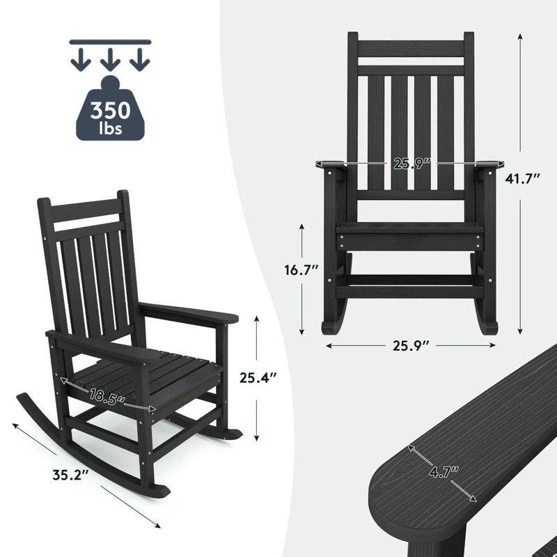 Wolak HDPE Rocking Adirondack Chair, Noir