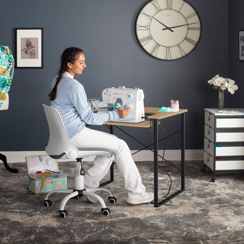 Poste de travail multifonctionnel pour table de couture avec plateau pliable, noir / brun, Brown