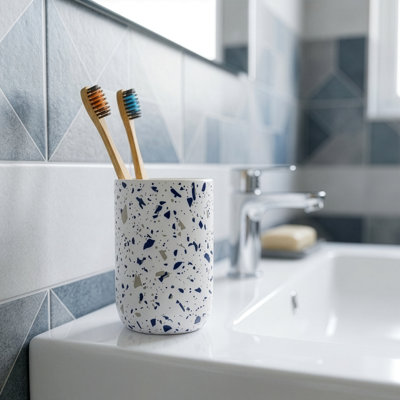 Blue Terrazzo Bathroom Ceramic Tumbler