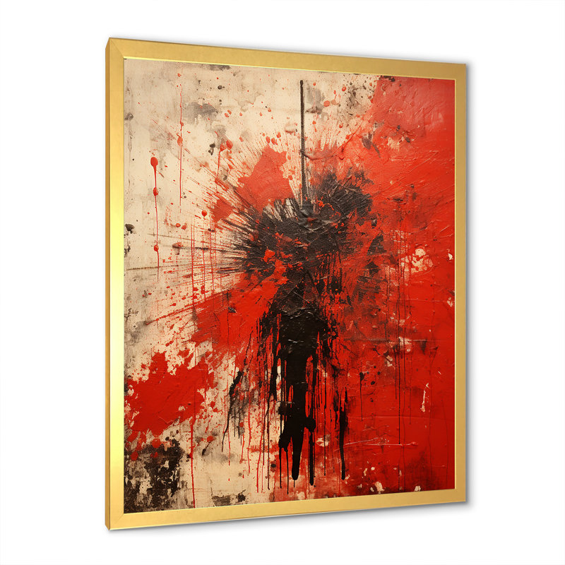 Collages abstraits rouges médiévaux - Art mural abstrait, Cadre doré simple, H 32 po x l 16 po x P 1 po