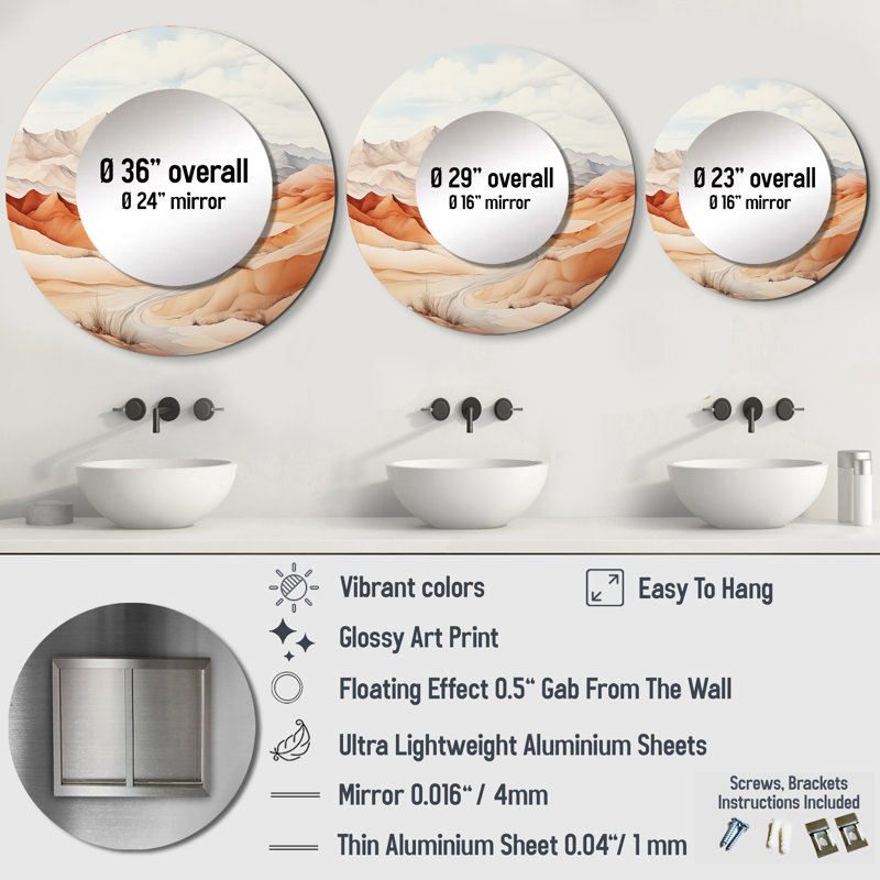 Décoration murale Saharas Desert Silence - Miroir rond Desert_MTMIR116127, 29 po x 29 po