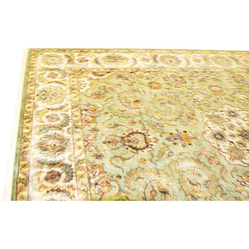 Tapis vert clair et ivoire noué à la main de haute qualité