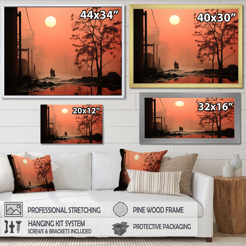 Art industriel mural «Polulation Landscape» - usines, Cadre simple noir, H 16 po x l 32 po x P 1 po