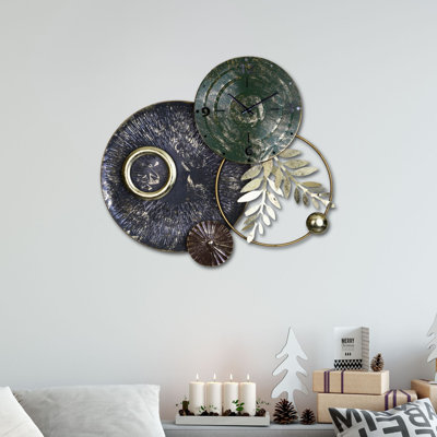 Mahid Extra Large Metal Wall Clock, 34" Unique Silent Non Ticking Decor Clock