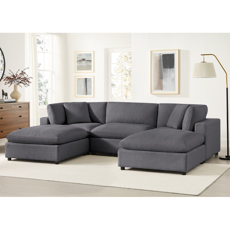 Vinessa 5-Piece Modular Sectional, Charcoal Gray Polyester
