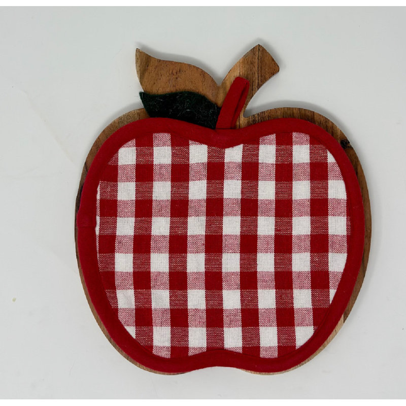 Pothold rouge en forme de pomme Gingham avec planche à découper en forme de pomme