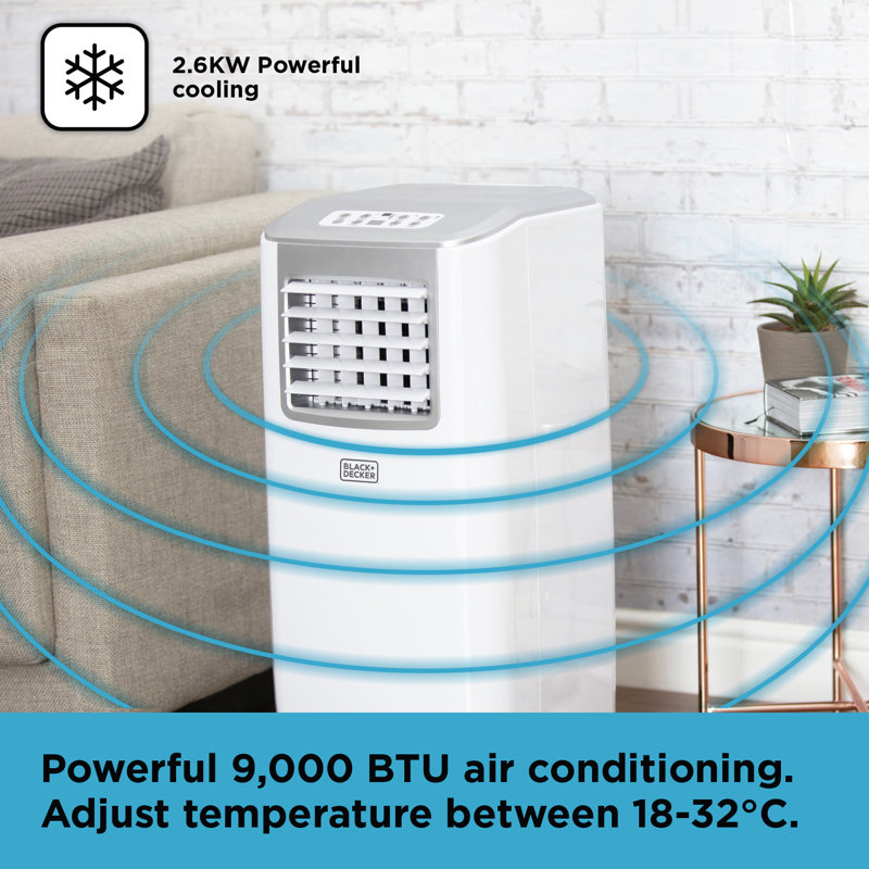 BLACK+DECKER BXAC40006GB 9000 BTU Portable 3-in-1 Air Conditioner, Dehumidifier, Cooling Fan, LED Display, 2 Fan Speed, 24 Hour Timer, Remote Control, White [Energy Class A]