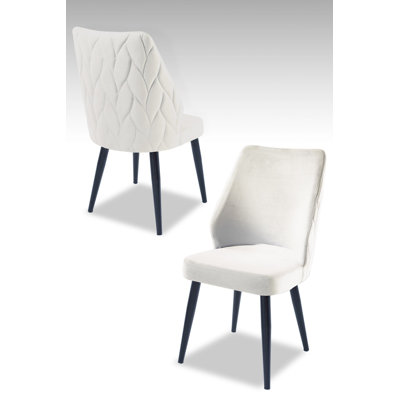 Modern Chair Set (2 Pieces), Cream & Black, 18.9 x 35.4 x 16.9 inches | 100% Melamine Coated Particle Board, 100% Polyester Fabric, Metal Legs | Stylish & Comfortable for Home or Office, Perfect for Any Space