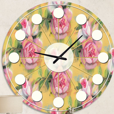 Roses aquarelles roses dessinées à la main. - Horloge murale moderne Mid-Century