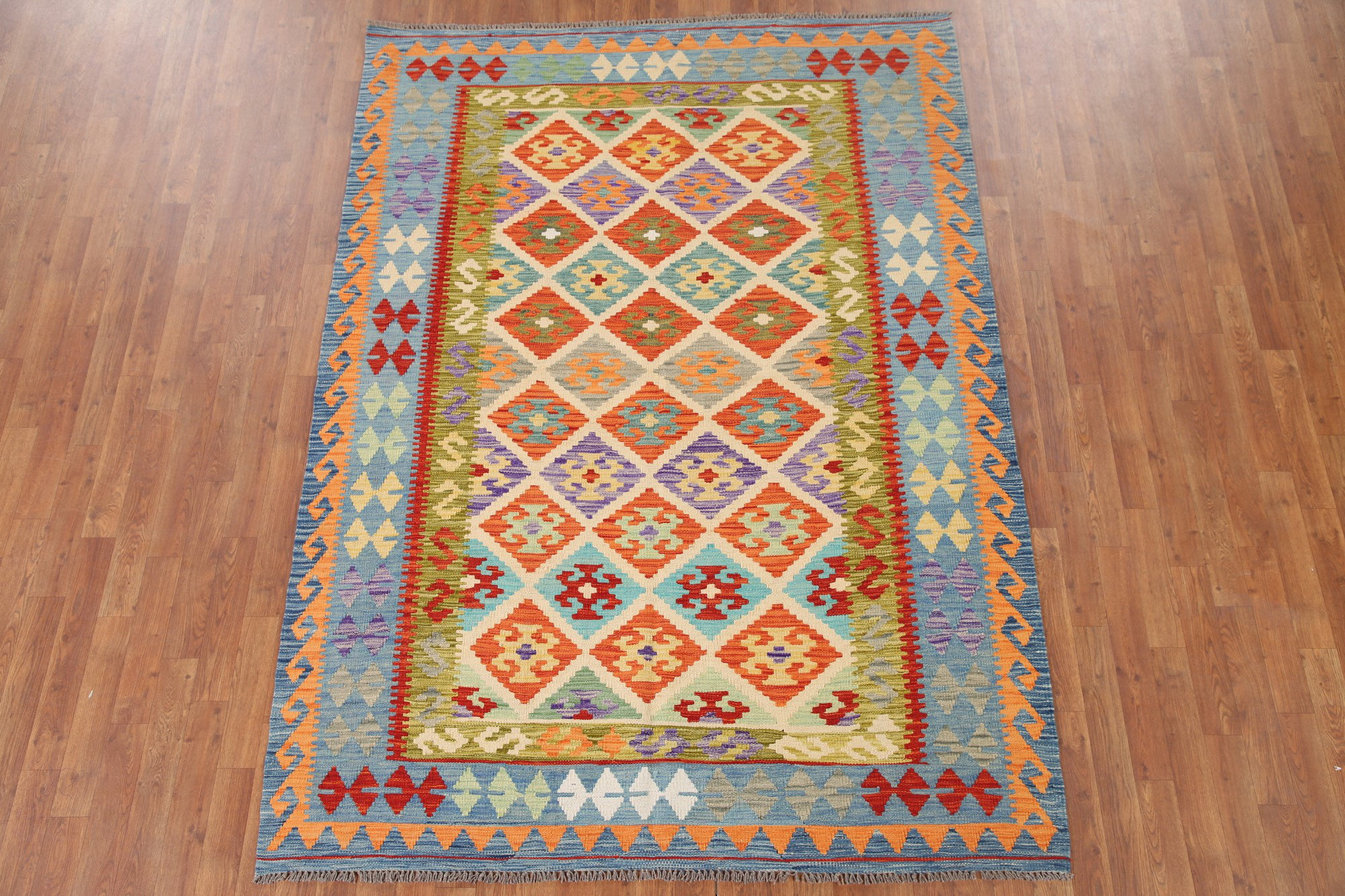 Dakota Fields Geometric Kilim Reversible Wool Area Rug 6x8 | Wayfair