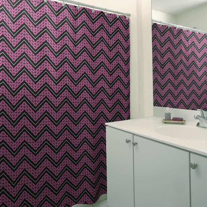 Rideau de douche simple à chevrons à la main classic, Rose / Noir