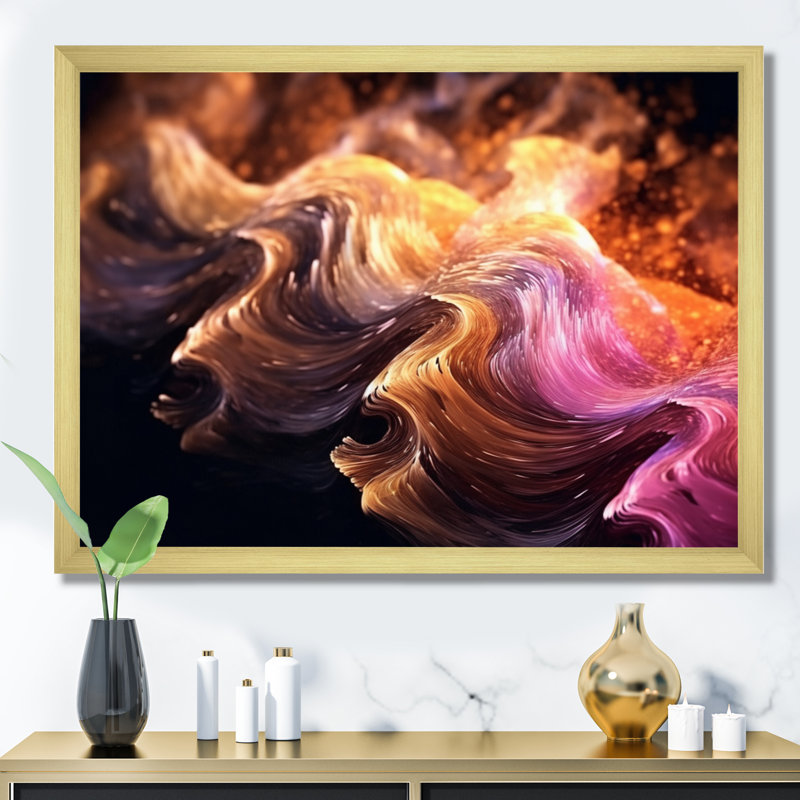 Surtensions orange et rose sur toile, H 30 po x l 40 po x P 1,5 po, Cadre photo doré simple