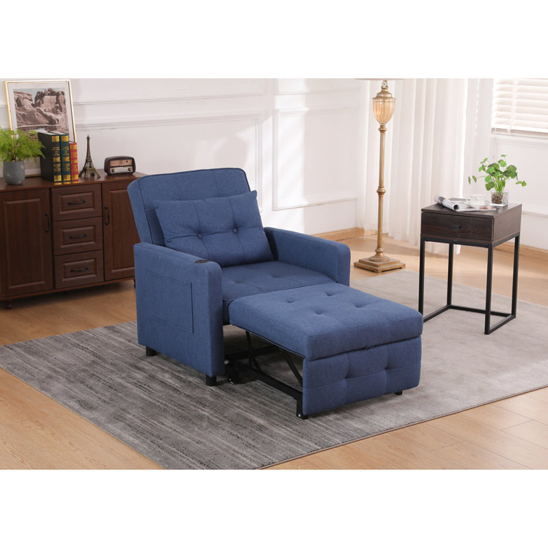 Convertible Chair Bed Pull Out Sleeper Chair, Navy Linen