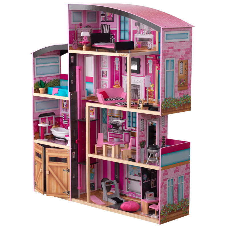 Shimmer Mansion Wooden Dollhouse, over 4 Feet Tall, Lights & Sounds and 30 Pieces