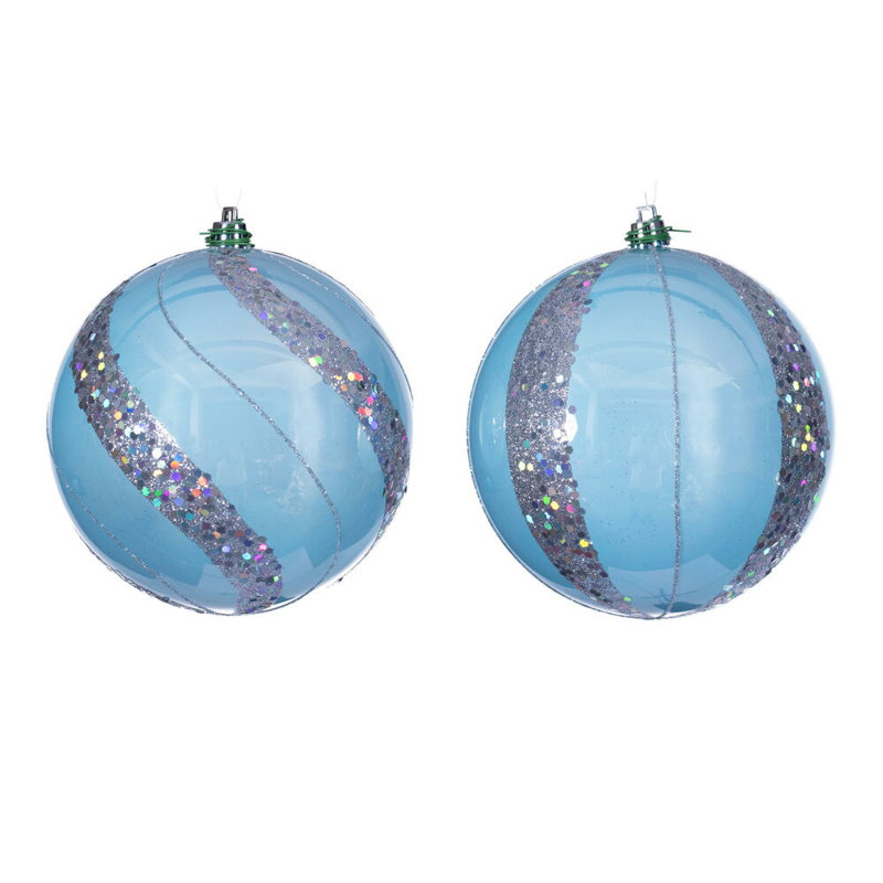 Vickerman Pearl Sequin Ball Ornament Assortment., Baby Blue Pearl, 4.75" H x 4.75" W x 4.75" D