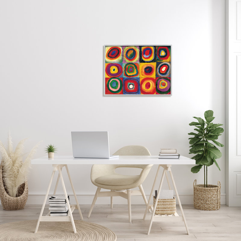 «Modern Circle Shapes Aligned Abstract Swirl Motif» par Wassily Kandinsky - peinture à cadre flottant sur toile