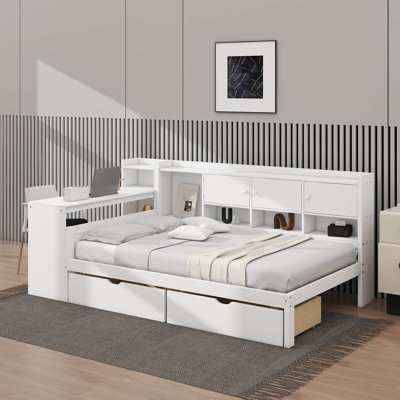 Lit de jour simple avec armoires et tiroirs de rangement